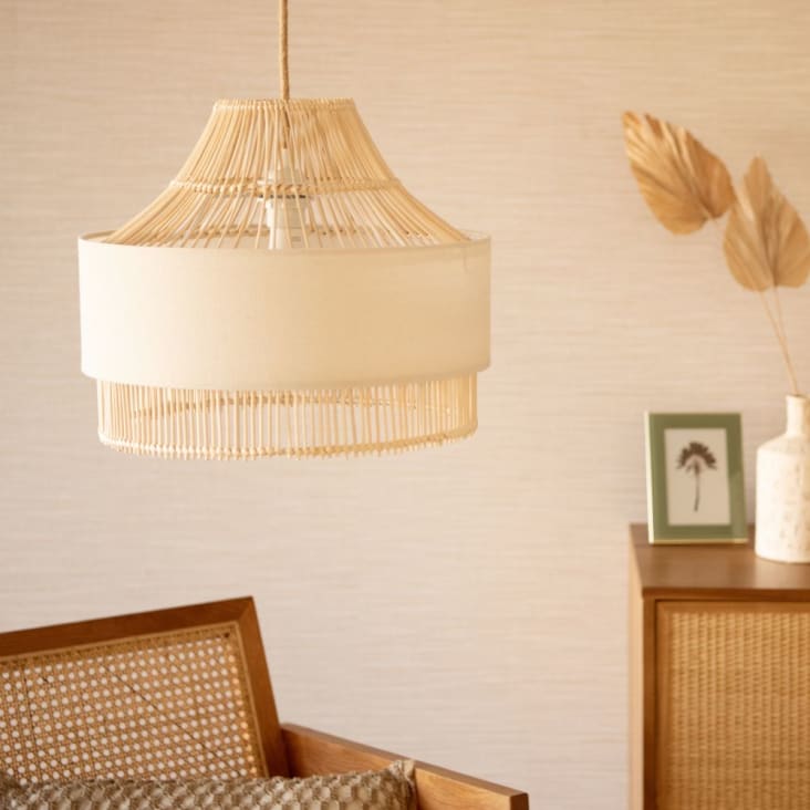 Maisons Du Monde Tanta - Lámpara De Techo De Ratán Y Poliéster Reciclado Beige D.40