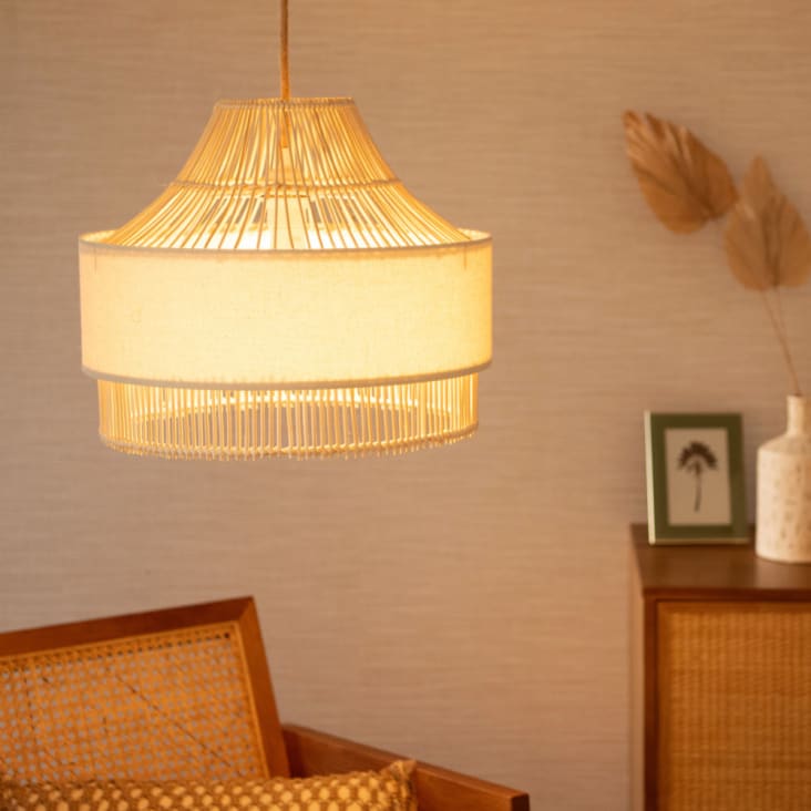 Maisons Du Monde Tanta - Lámpara De Techo De Ratán Y Poliéster Reciclado Beige D.40