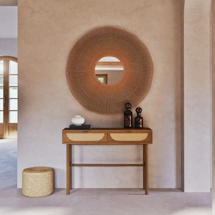 Maisons Du Monde Tarifa - Consola Con 2 Cajones Color Avellana De Ratán Trenzado