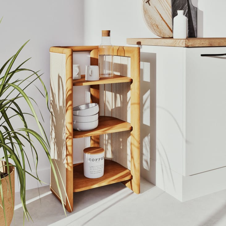 Maisons Du Monde Tarro De Porcelana Blanca Con Letras Estampadas Negras Y Tapa De Bambú