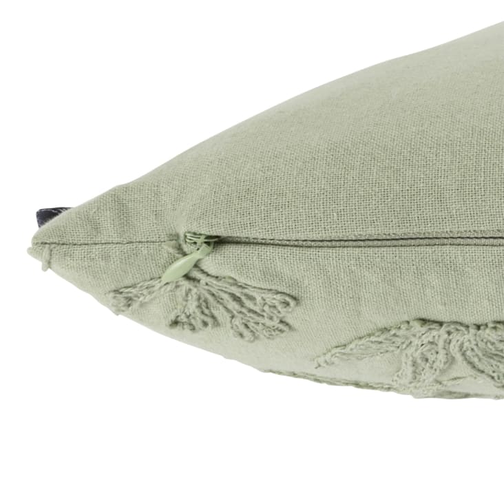 Maisons Du Monde Tayma - Funda De Cojín De Algodón Verde Salvia Con Bordado Floral 40x40 Cm
