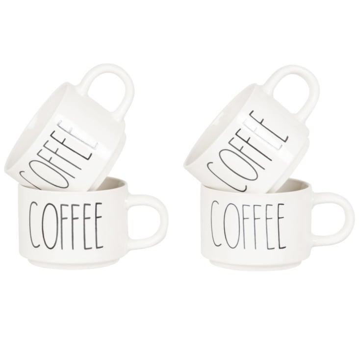 Maisons Du Monde Tazas De Café De Gres Blanco Y Negro (x4) Con Soporte De Metal