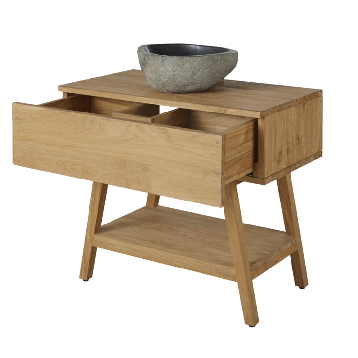 Maisons Du Monde Tecka - Mueble De Lavabo De Madera Y Piedra De Río
