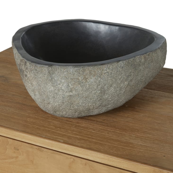 Maisons Du Monde Tecka - Mueble De Lavabo De Madera Y Piedra De Río