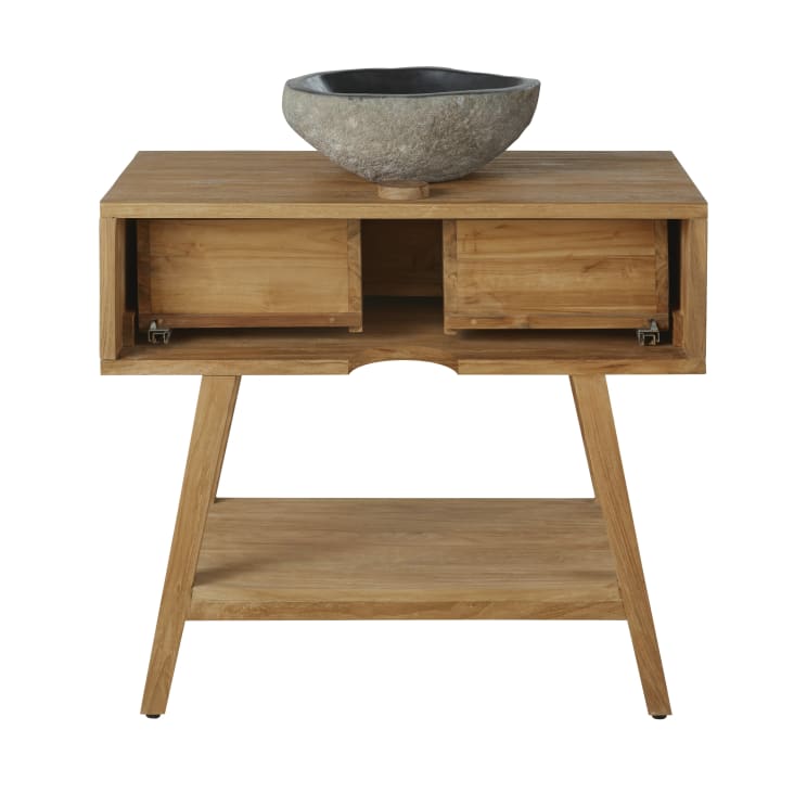 Maisons Du Monde Tecka - Mueble De Lavabo De Madera Y Piedra De Río