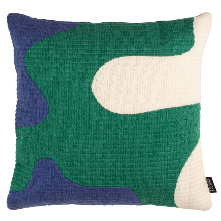 Maisons du Monde Teresa - Funda de cojín bordado en azul verde y blanco 40x40 cm