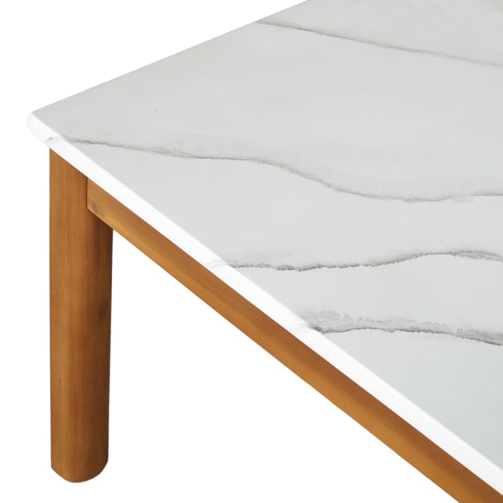 Maisons Du Monde Ternino - Mesa Baja De Exterior De Compuesto Efecto Mármol Blanco Y Madera De Acacia