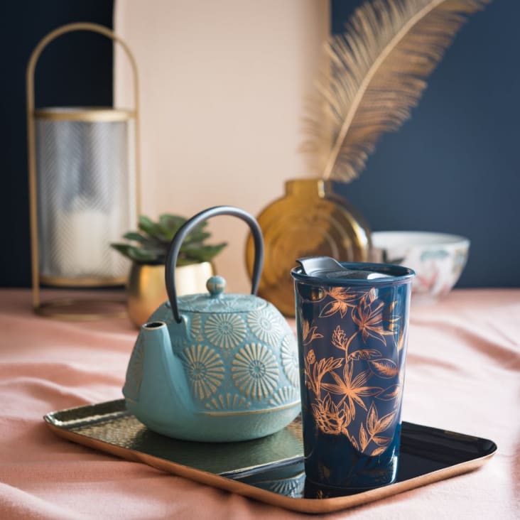Maisons Du Monde Tetera De Fundición Azul Y Dorada 1 2l