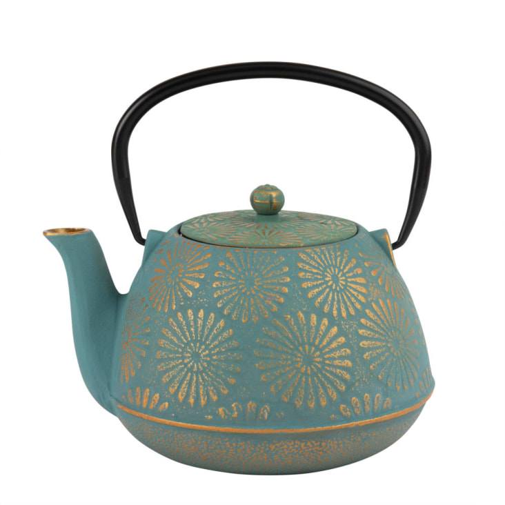 Maisons du Monde Tetera de fundición azul y dorada 1 2l