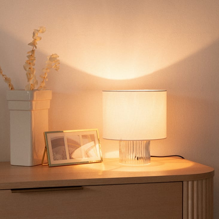 Maisons Du Monde Thalis - Lámpara De Cristal Estriado Con Pantalla Blanca