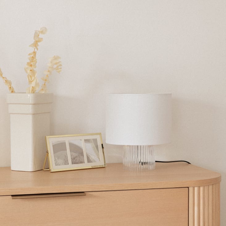 Maisons Du Monde Thalis - Lámpara De Cristal Estriado Con Pantalla Blanca
