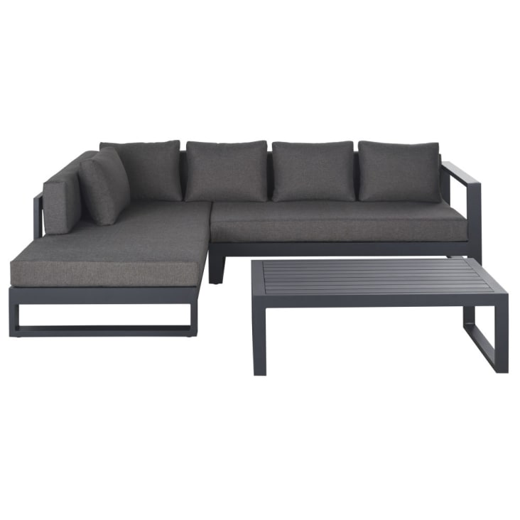 Maisons du Monde Thetis - Salón de jardín de 5 plazas de aluminio gris antracita y mesa a juego