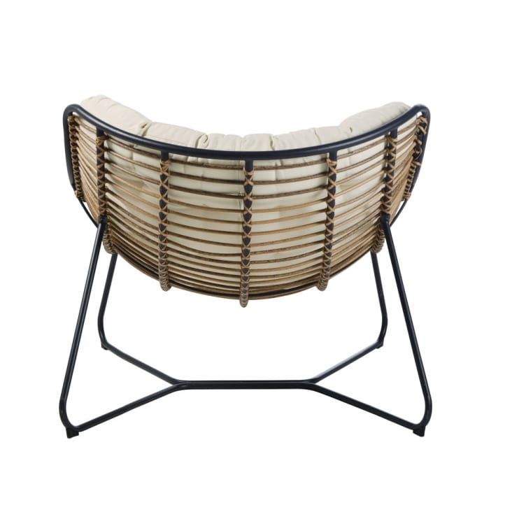 Maisons Du Monde Tilos - Sillón De Jardín De Resina Efecto Ratán/metal Negro/cojines Crudo