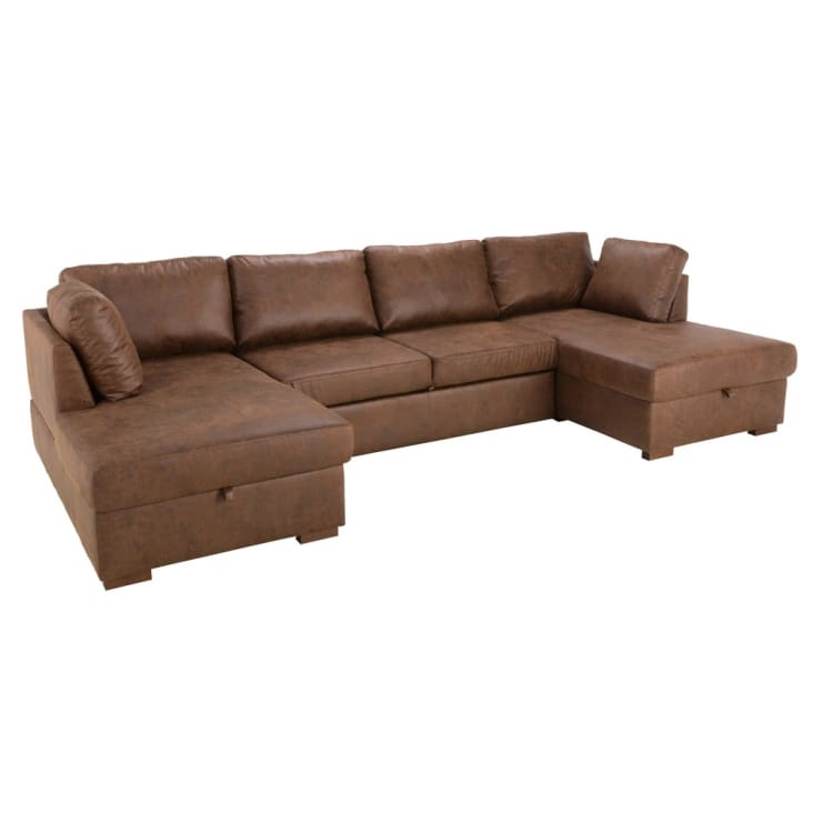 Maisons Du Monde Times Square - Sofá Cama Panorámico De 7 Plazas De Microgamuza Marrón