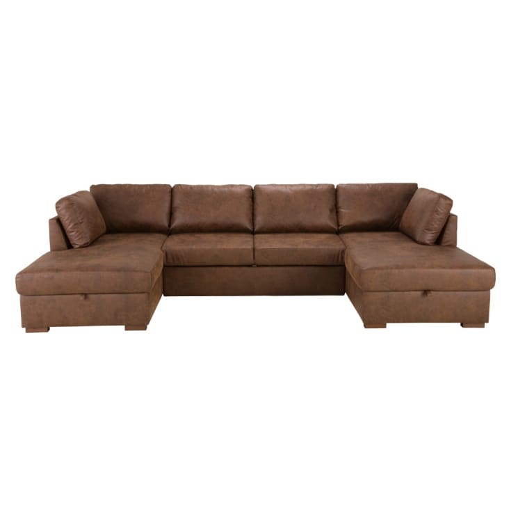 Maisons du Monde Times square - Sofá cama panorámico de 7 plazas de microgamuza marrón