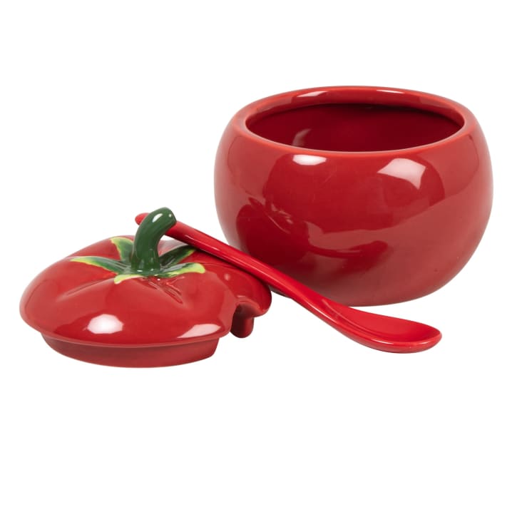 Maisons Du Monde Tomate - Tarro Con Forma De Tomate Con Cuchara De Cerámica En Rojo Y Verde