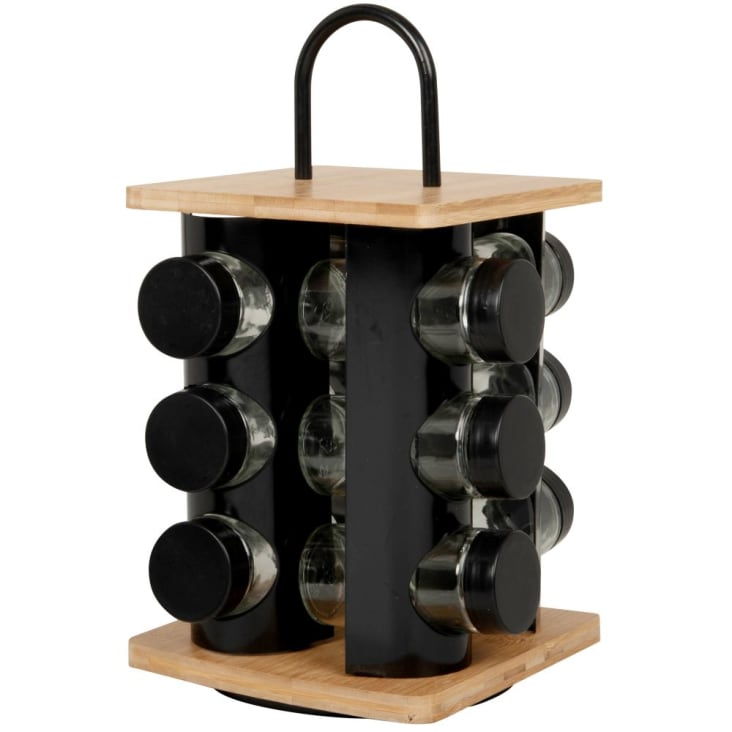 Maisons du Monde Torre para especias de metal negro cristal y bambú beige