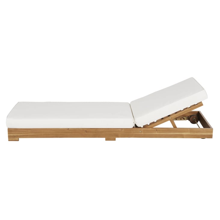 Maisons Du Monde Tossa - Tumbona Con Ruedas De Madera Maciza De Acacia Y Cojines Crudos De Poliéster Reciclado