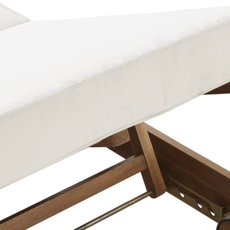 Maisons Du Monde Tossa - Tumbona Con Ruedas De Madera Maciza De Acacia Y Cojines Crudos De Poliéster Reciclado