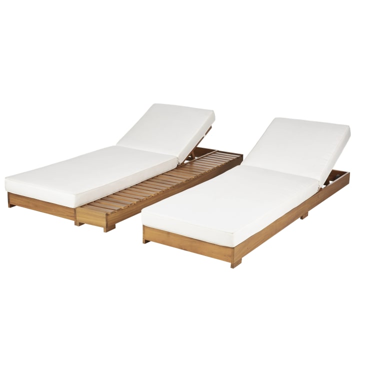 Maisons Du Monde Tossa - Tumbona Doble De Madera De Acacia Y Tejido De Poliéster Reciclado Color Crudo