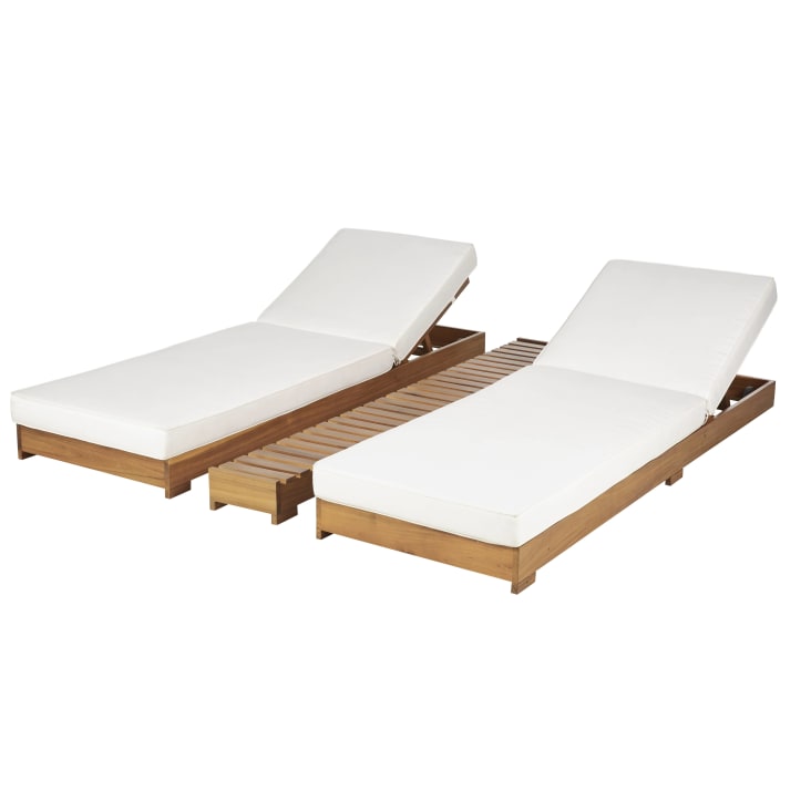 Maisons Du Monde Tossa - Tumbona Doble De Madera De Acacia Y Tejido De Poliéster Reciclado Color Crudo