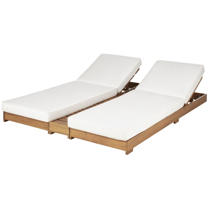 Maisons du Monde Tossa - Tumbona doble de madera de acacia y tejido de poliéster reciclado color crudo