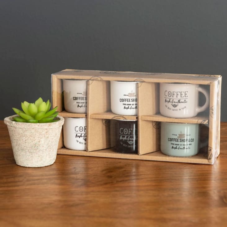 Maisons Du Monde TOWN - Estuche De 6 Tazas De Café De Cerámica Con Motivos Decorativos