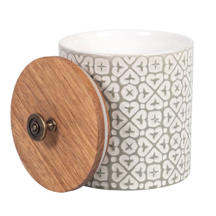Maisons Du Monde TRIBU - Frasco De Cerámica Blanca Con Motivos Verdes