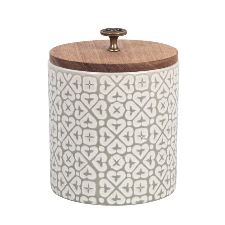 Maisons du Monde TRIBU - Frasco de cerámica blanca con motivos verdes