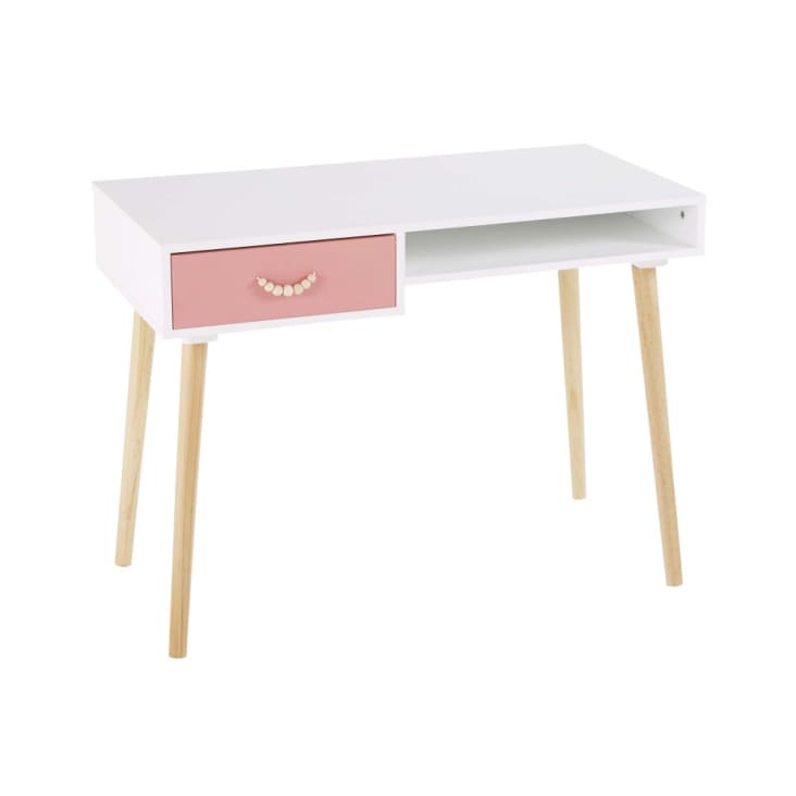 Maisons Du Monde Tropicool - Escritorio Vintage Con 1 Cajón Rosa Coral Y Blanco
