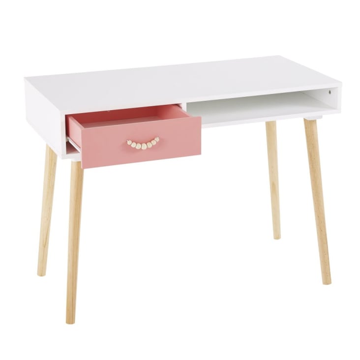 Maisons Du Monde Tropicool - Escritorio Vintage Con 1 Cajón Rosa Coral Y Blanco