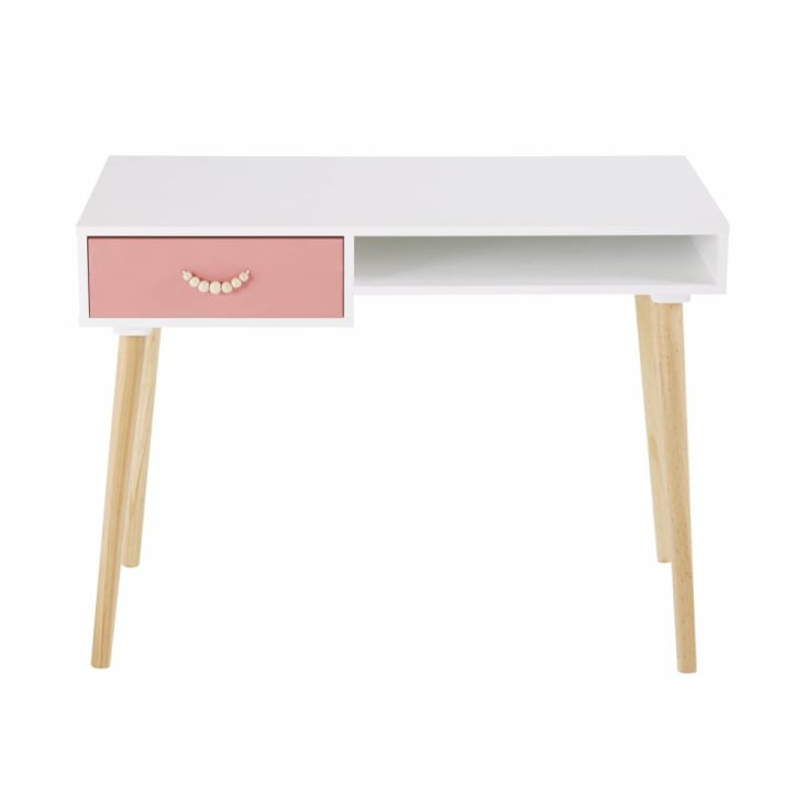 Maisons du Monde Tropicool - Escritorio vintage con 1 cajón rosa coral y blanco