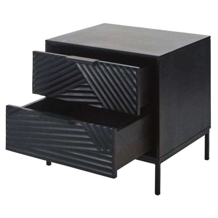 Maisons Du Monde Turkana Business - Mesita De Noche Profesional De Mango Macizo Y Metal Negro