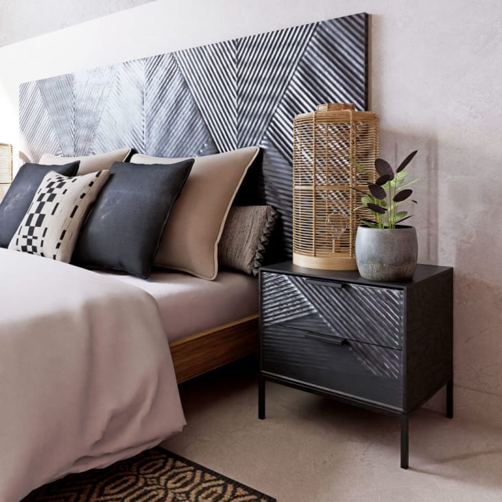 Maisons Du Monde Turkana Business - Mesita De Noche Profesional De Mango Macizo Y Metal Negro