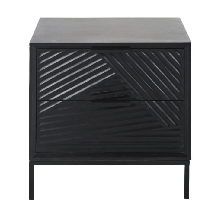 Maisons du Monde Turkana Business - Mesita de noche profesional de mango macizo y metal negro