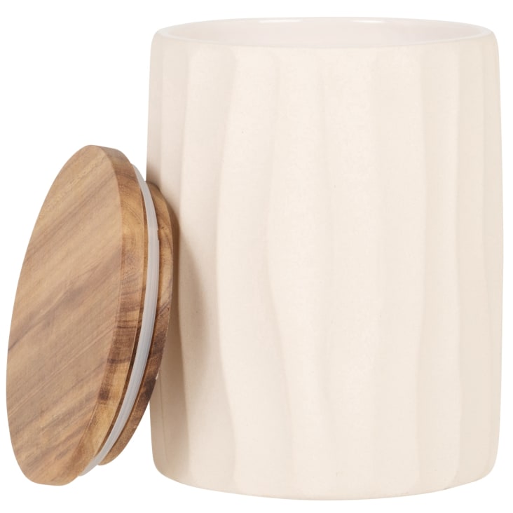 Maisons Du Monde TUZ - Tarro De Gres Blanco Con Tapa De Madera De Acacia Alt. 16