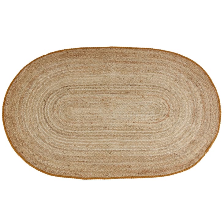 Maisons du Monde TWIST - Alfombra ovalada de yute trenzado y ribete de algodón ocre 90x150