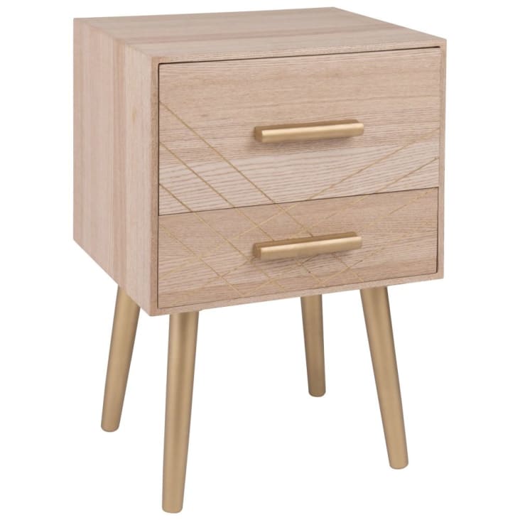 Maisons Du Monde UBUD - Mesita De Noche De 2 Cajones Con Tiradores Dorados