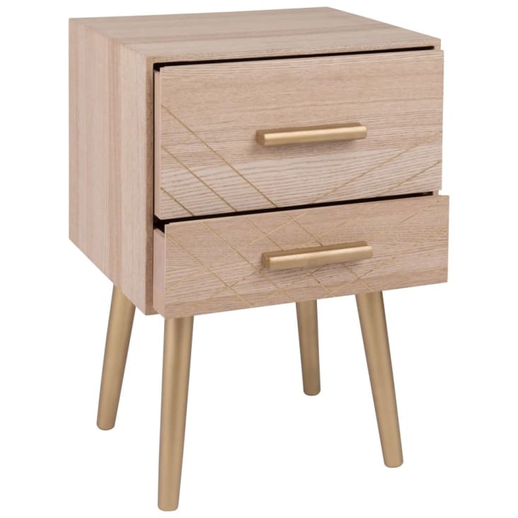 Maisons Du Monde UBUD - Mesita De Noche De 2 Cajones Con Tiradores Dorados