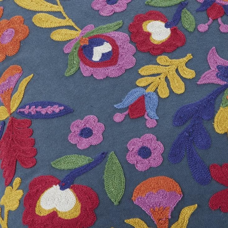 Maisons Du Monde UDUPI - Cojín Bordado De Algodón Reciclado Multicolor Con Pompones 50 X 50