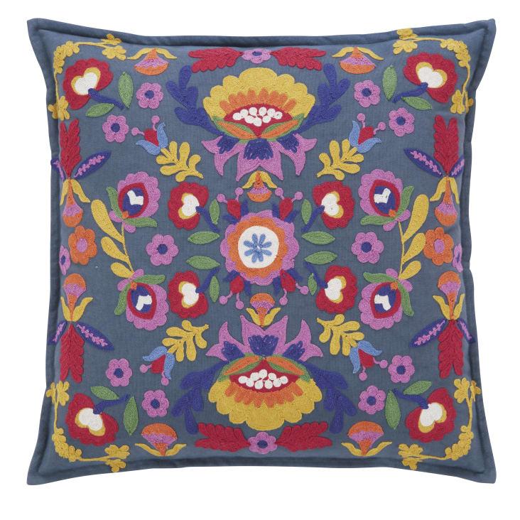 Maisons du Monde UDUPI - Cojín bordado de algodón reciclado multicolor con pompones 50 x 50