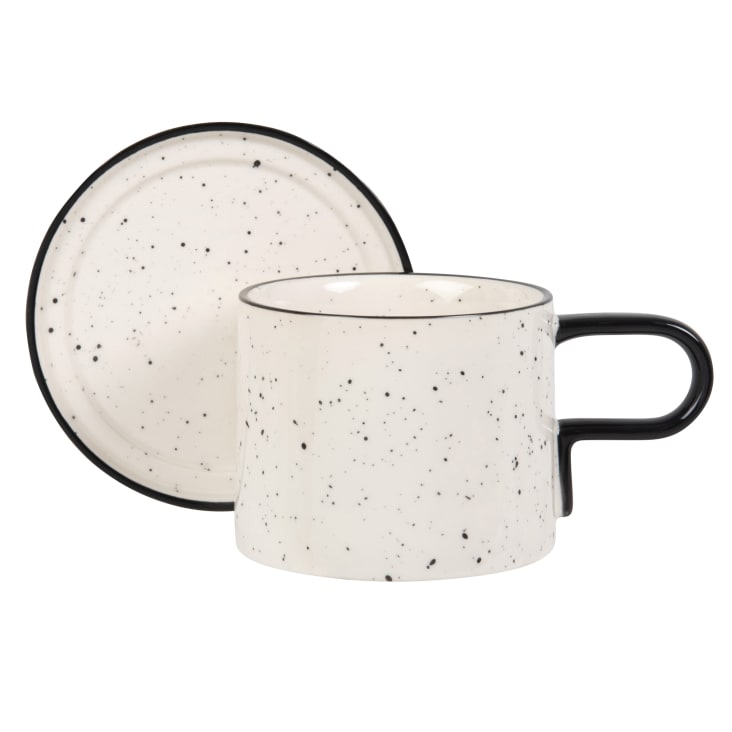 Maisons Du Monde ULURU - Lote De 2 - Tazas De Té Con Platillo De Cerámica Blanca Y Negra