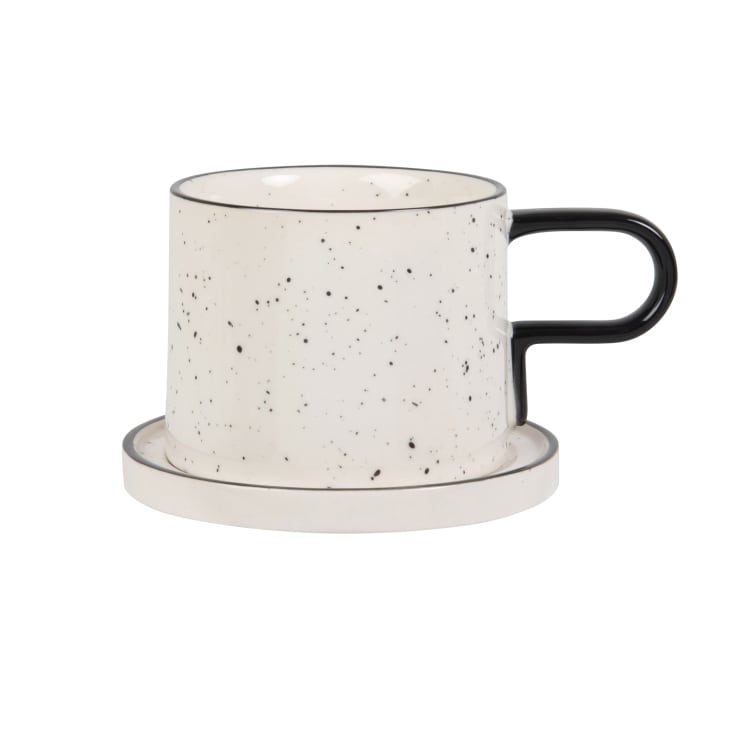 Maisons du Monde ULURU - Lote de 2 - Tazas de té con platillo de cerámica blanca y negra