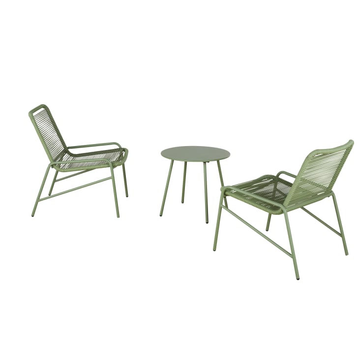 Maisons Du Monde Uvita - Conjunto De 2 Sillones De Exterior De Resina Reciclada Y Mesa Baja De Acero Verde