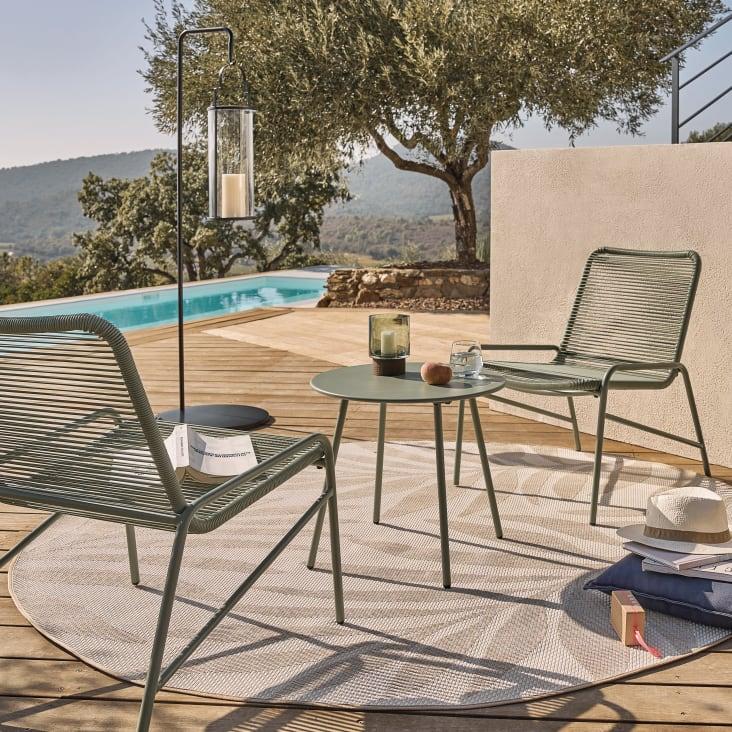 Maisons Du Monde Uvita - Conjunto De 2 Sillones De Exterior De Resina Reciclada Y Mesa Baja De Acero Verde