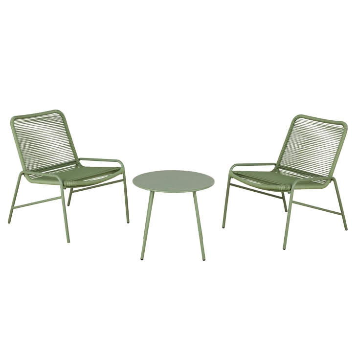 Maisons du Monde Uvita - Conjunto de 2 sillones de exterior de resina reciclada y mesa baja de acero verde