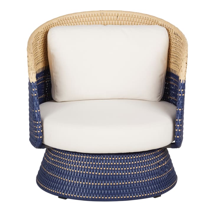 Maisons Du Monde Valencia - Sillón Giratorio De Jardín De Resina Azul Y Beige Con Cojines Beige