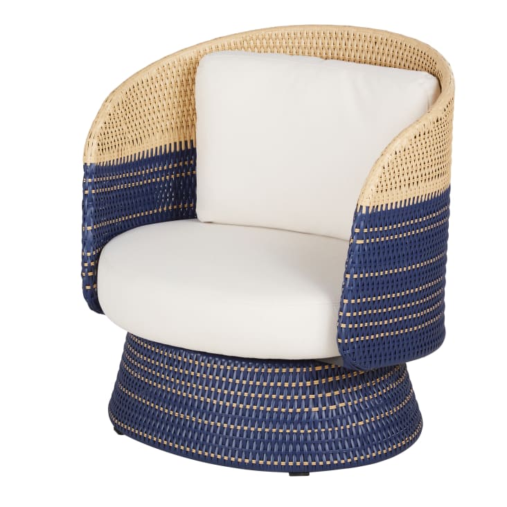 Maisons du Monde Valencia - Sillón giratorio de jardín de resina azul y beige con cojines beige