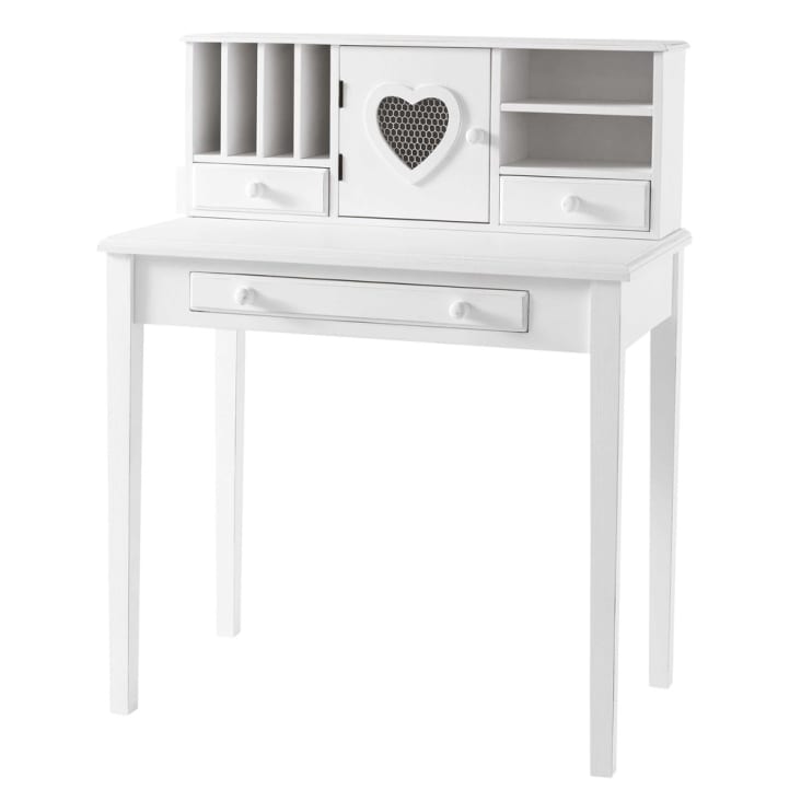 Maisons Du Monde Valentine - Escritorio-secreter Con 1 Puerta Y 3 Cajones Blanco
