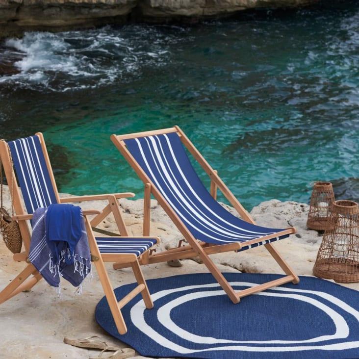 Maisons Du Monde VALLONGUE - Alfombra Redonda De Polipropileno En Azul Y Blanco 160 X 160